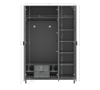 Space Gray Kleiderschrank mit 3 Türen