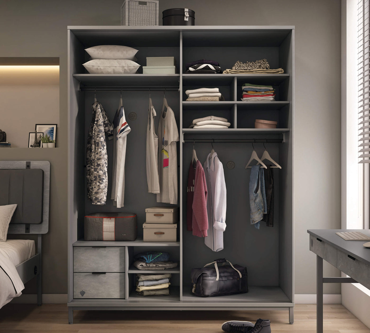 Space Gray Sliding Wardrobe