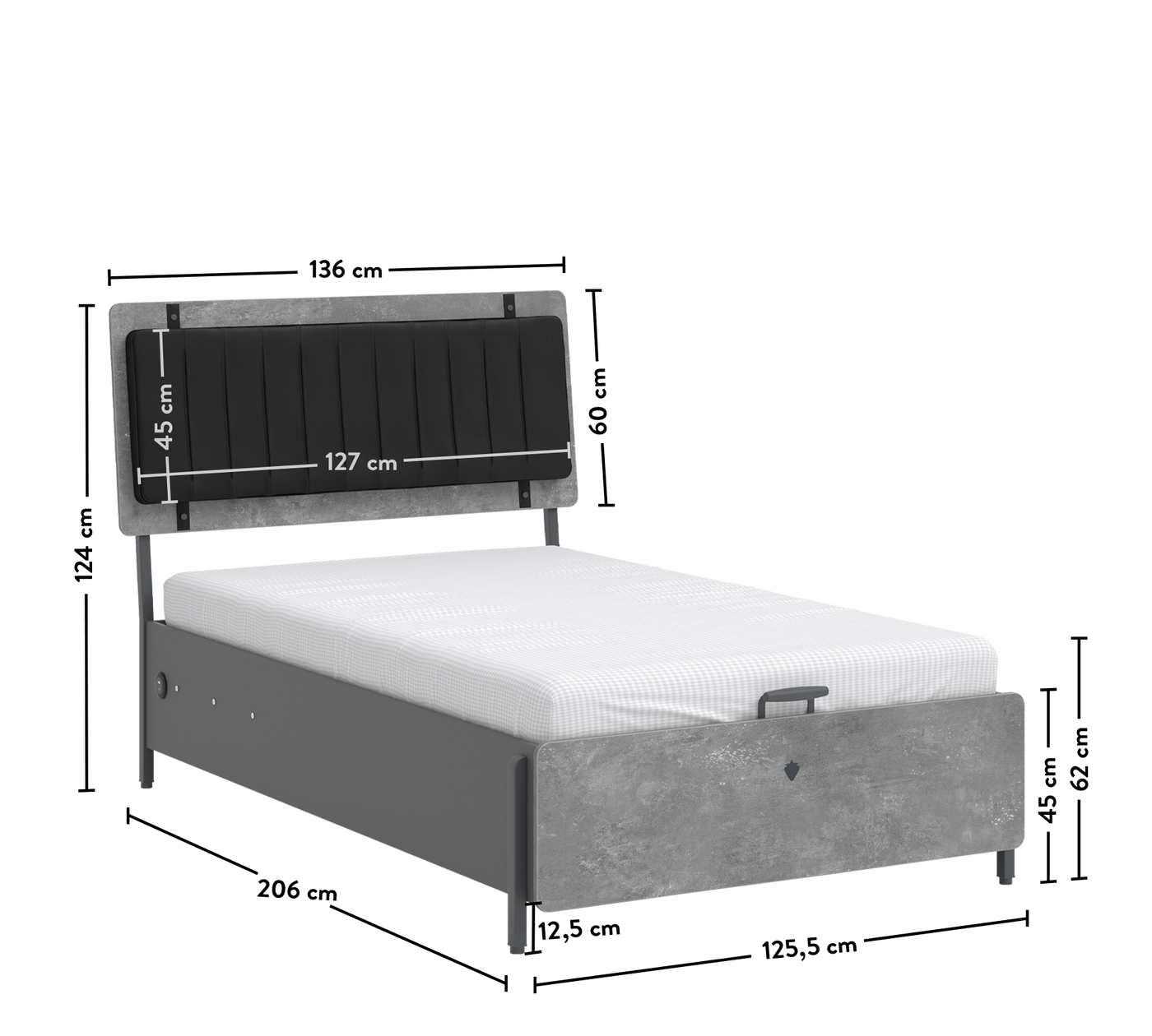 Space Gray Bed With Base